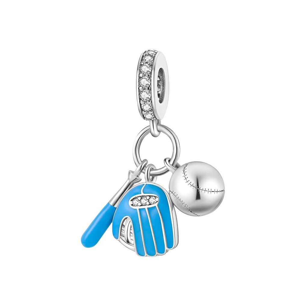 Bat Glove and Baseball Dangle Charm 925 sterling silver
